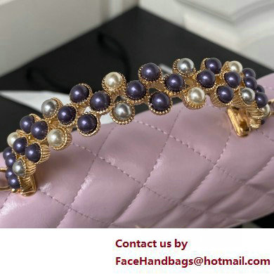 Chanel Shiny Crumpled Lambskin, Imitation Pearls  &  Gold-Tone Metal Clutch with Chain Bag AP3803 Lilac 2025